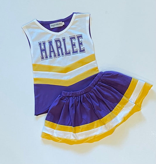 PRE-ORDER #4—Purple/Gold/White Cheer Outfit - JULY Arrival