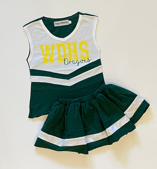 PRE-ORDER #6—Green/White Cheer Outfit - JULY Arrival
