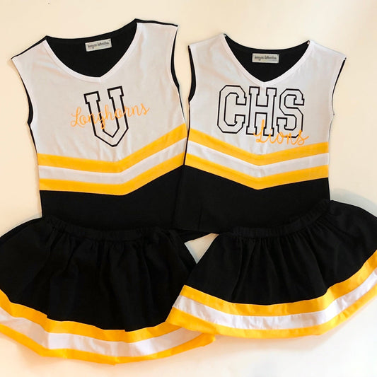 PRE-ORDER #5—Black/Gold/White Cheer Outfit - JULY Arrival