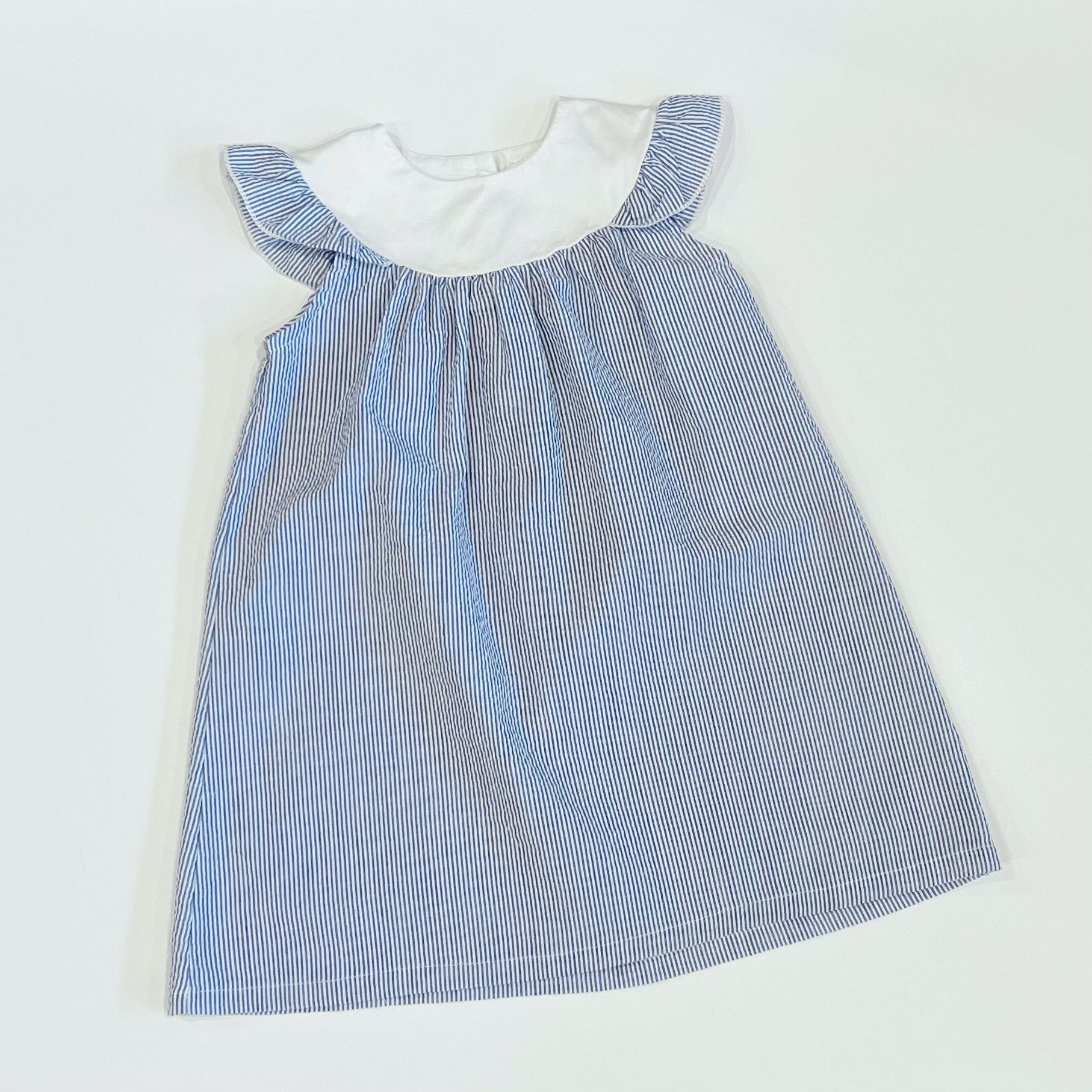 Seersucker Flutter Sleeve Dress - Navy Bayou Blanks Seersucker Flutter Sleeve Dress - Navy Bayou Blanks