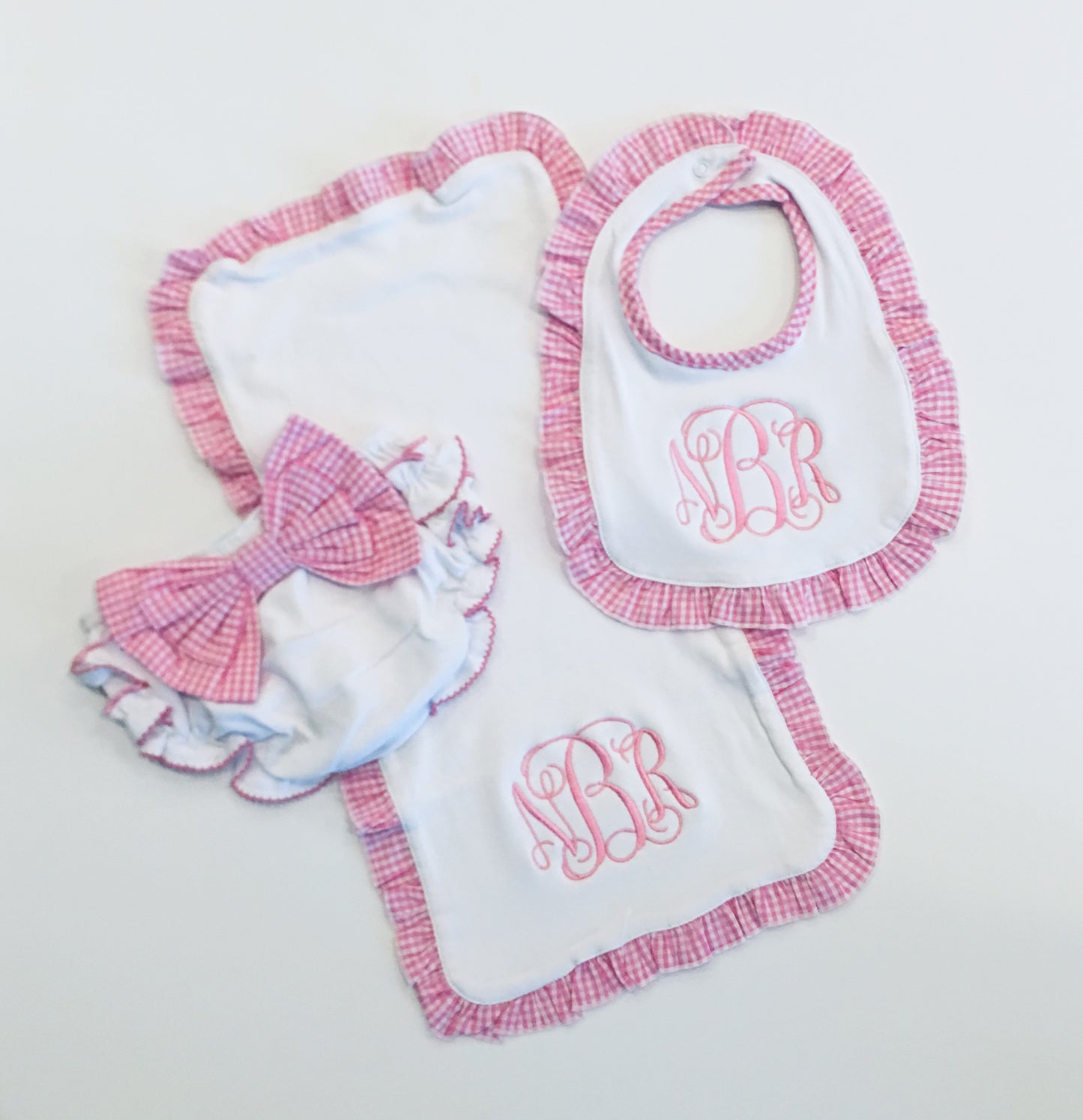 Gingham Ruffle Trim Burp - Pink