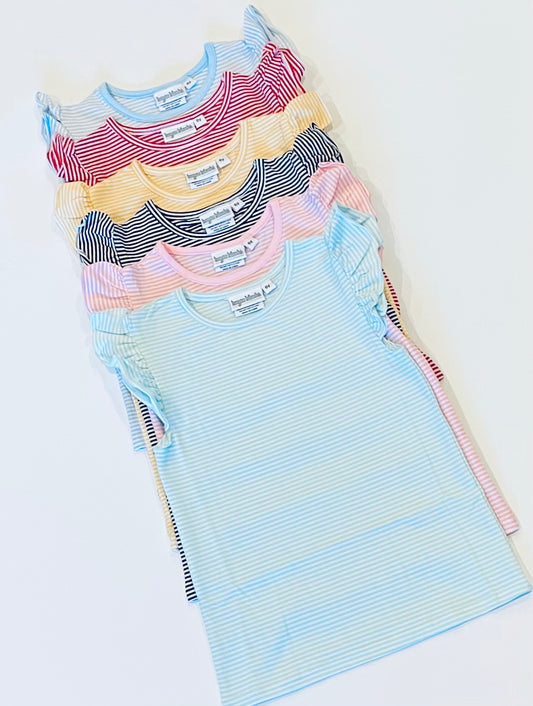 Knit Stripe Flutter Sleeve Shirt