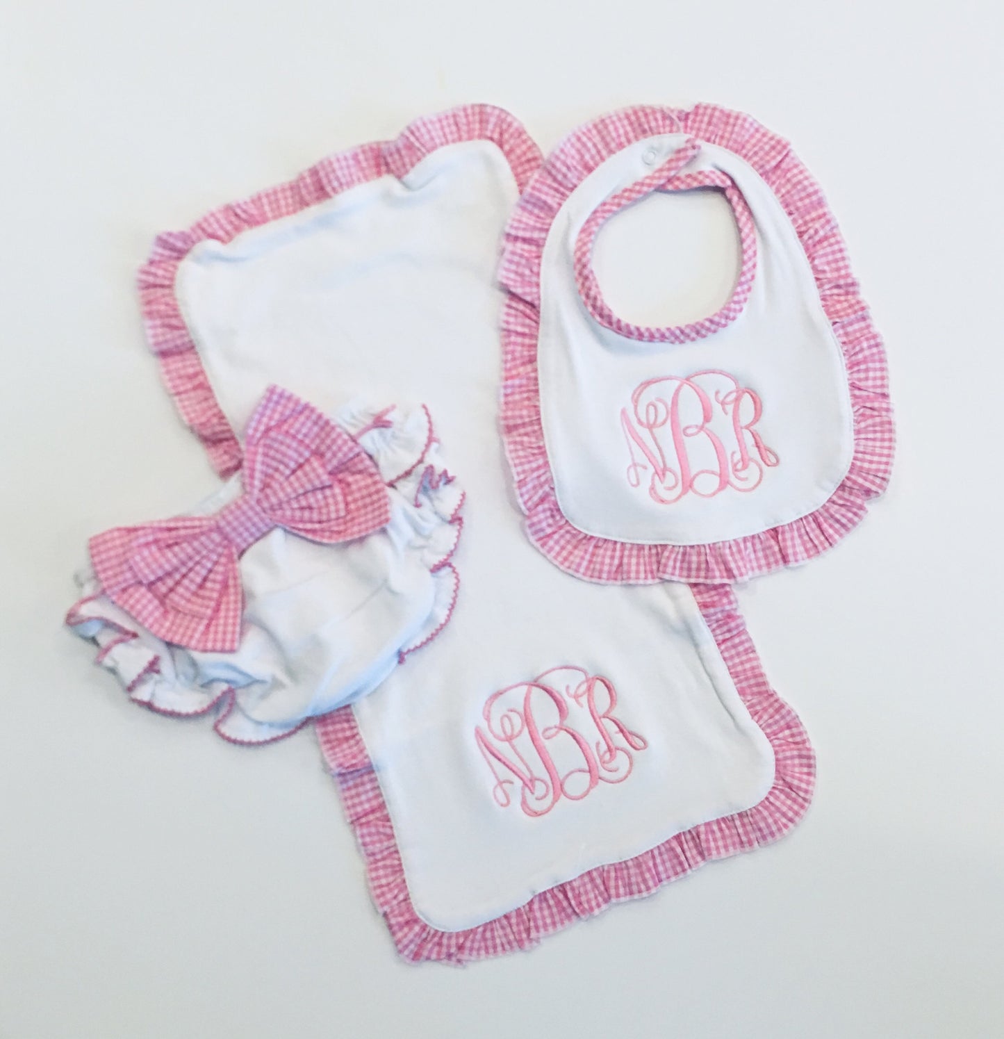 Gingham Ruffle Trim Bib - Pink