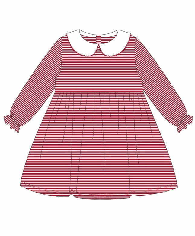 Knit Stripe Long Sleeve Peter Pan Collar Dress - Red / 18 Month Knit Stripe Long Sleeve Peter Pan Collar Dress - Red / 18 Month