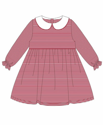 Knit Stripe Long Sleeve Peter Pan Collar Dress