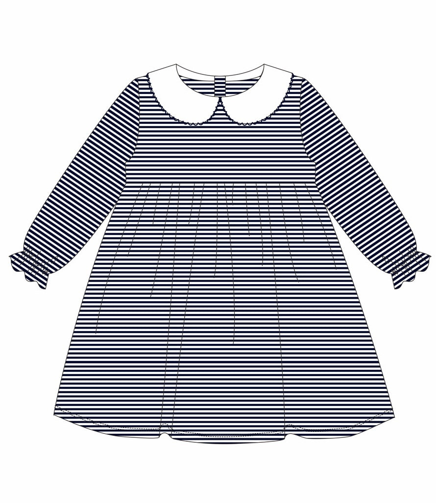 Knit Stripe Long Sleeve Peter Pan Collar Dress