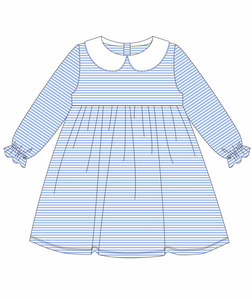 Knit Stripe Long Sleeve Peter Pan Collar Dress - Cornflower Blue / 5T Knit Stripe Long Sleeve Peter Pan Collar Dress - Cornflower Blue / 5T