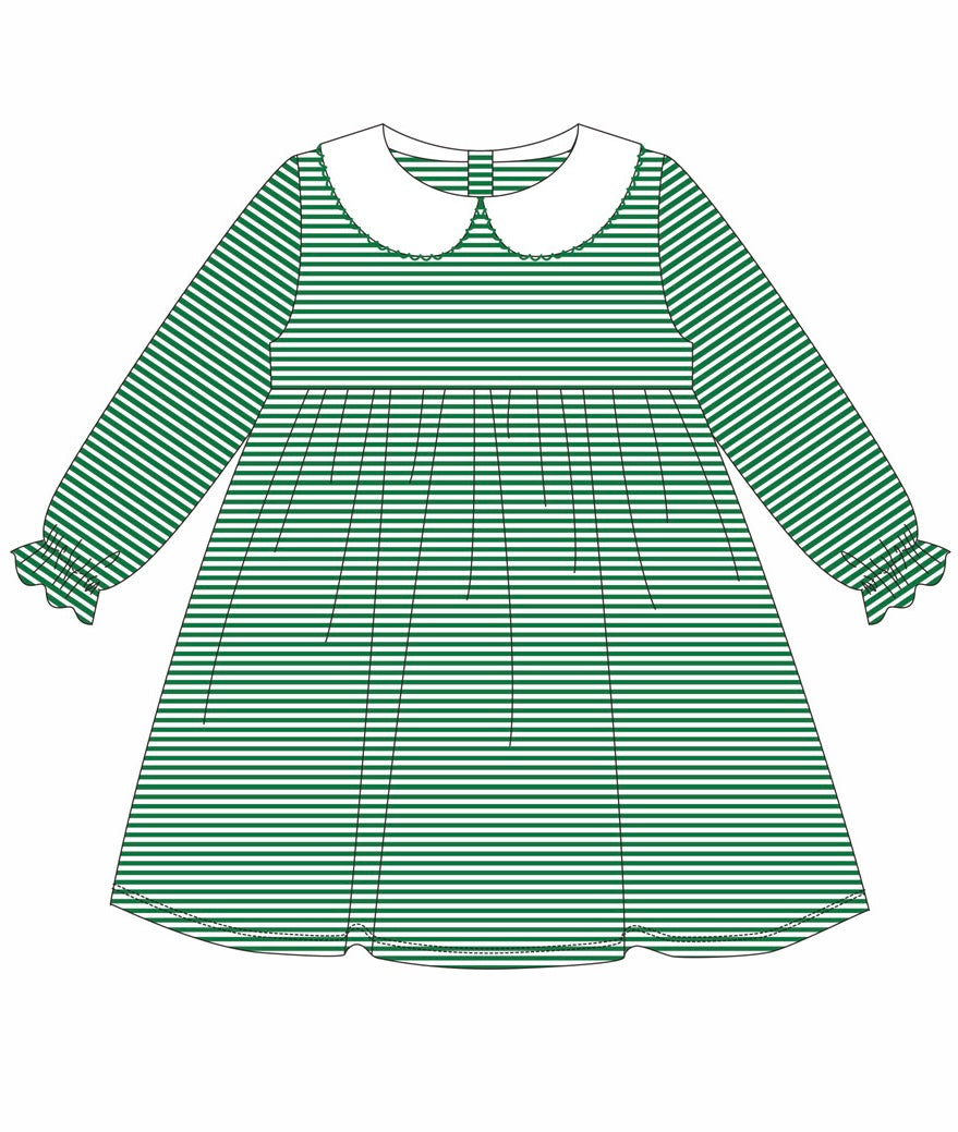Knit Stripe Long Sleeve Peter Pan Collar Dress