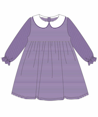 Knit Stripe Long Sleeve Peter Pan Collar Dress