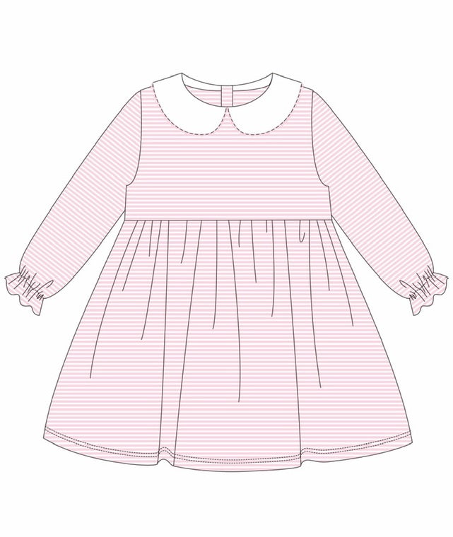 Knit Stripe Long Sleeve Peter Pan Collar Dress