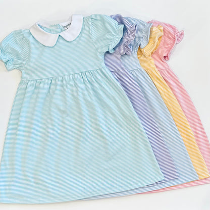 Knit Stripe Peter Pan Collar Dress - Aqua / 3T Knit Stripe Peter Pan Collar Dress - Aqua / 3T