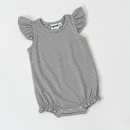 Knit Stripe Flutter Sleeve Bubble