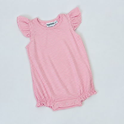Knit Stripe Flutter Sleeve Bubble