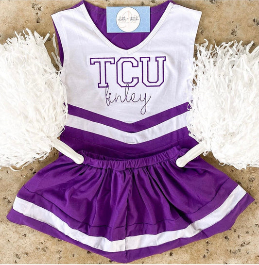PRE-ORDER #1—Purple/White Cheer Outfit - JULY Arrival
