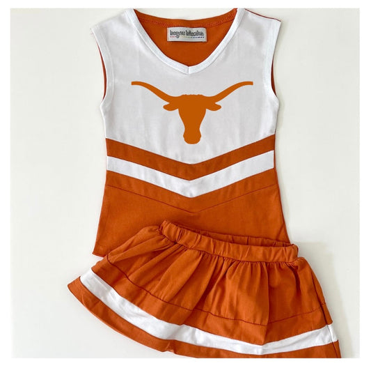 PRE-ORDER #17—Burnt Orange/White Cheer Outfit - JULY Arrival