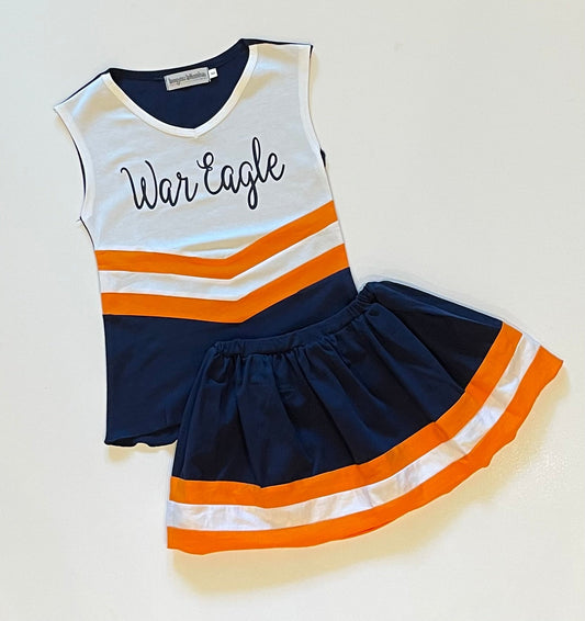 PRE-ORDER #11—Navy Blue/Orange/White Cheer Outfit - JULY Arrival