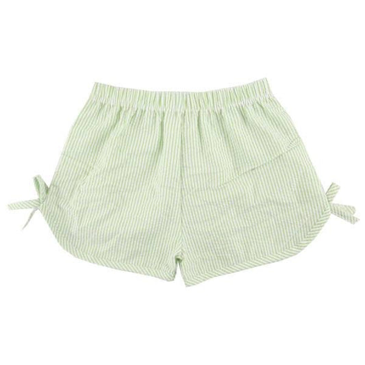 Side Tie Seersucker Shorts—Green