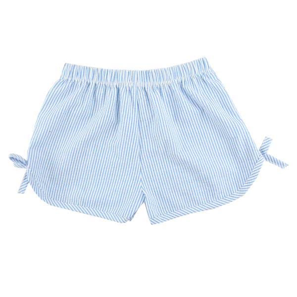 Side Tie Seersucker Shorts—Baby Blue