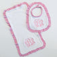 Gingham Ruffle Trim Burp - Pink
