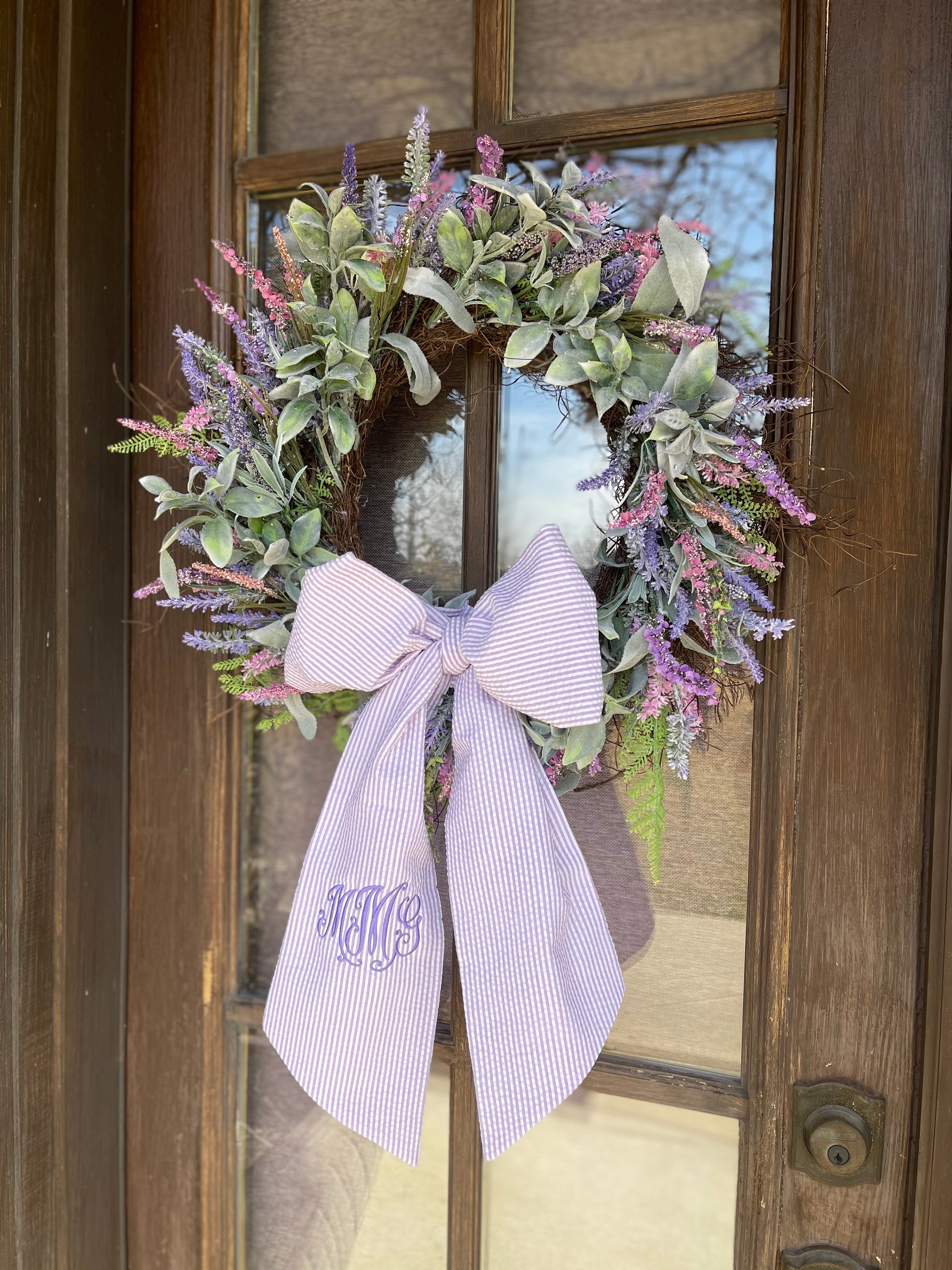 Monogrammed Seersucker Wreath Sash, Custom Spring Wreath Sash