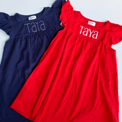 Flutter Sleeve Dress - Navy