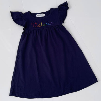 Flutter Sleeve Dress - Navy