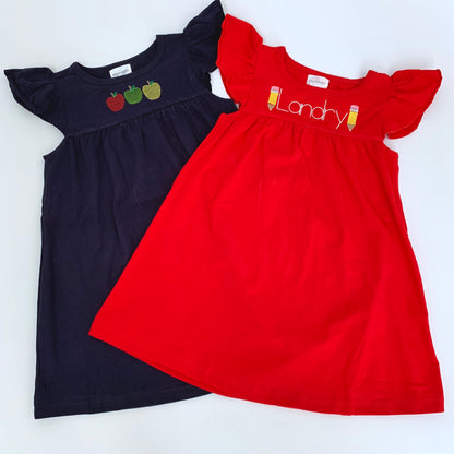 Flutter Sleeve Dress - Navy