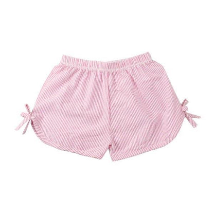 Side Tie Seersucker Shorts—Pink