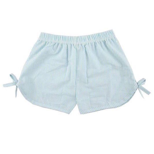 Side Tie Seersucker Shorts—Aqua