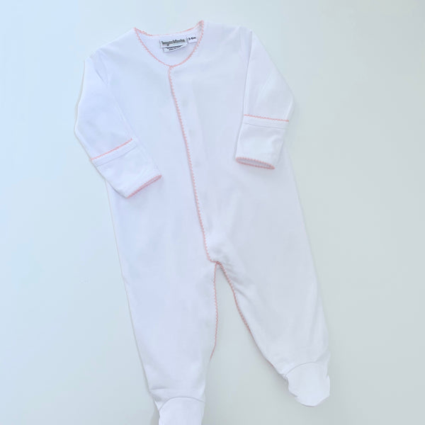 White Bubble Baby Footie - Pink Picot Trim main image 1