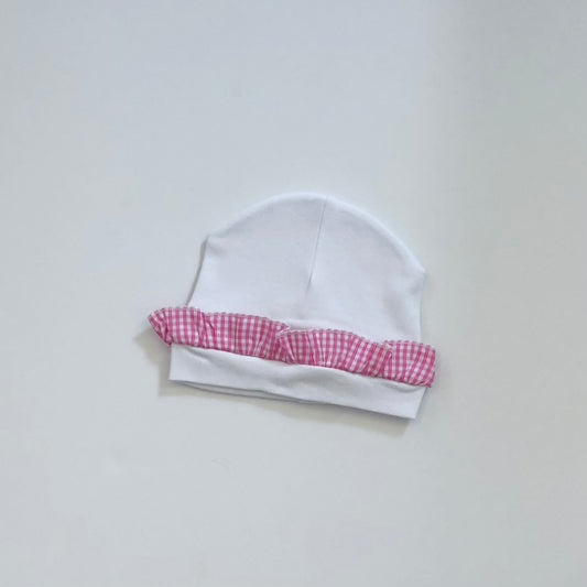 Gingham Ruffle Trim Hat - Pink