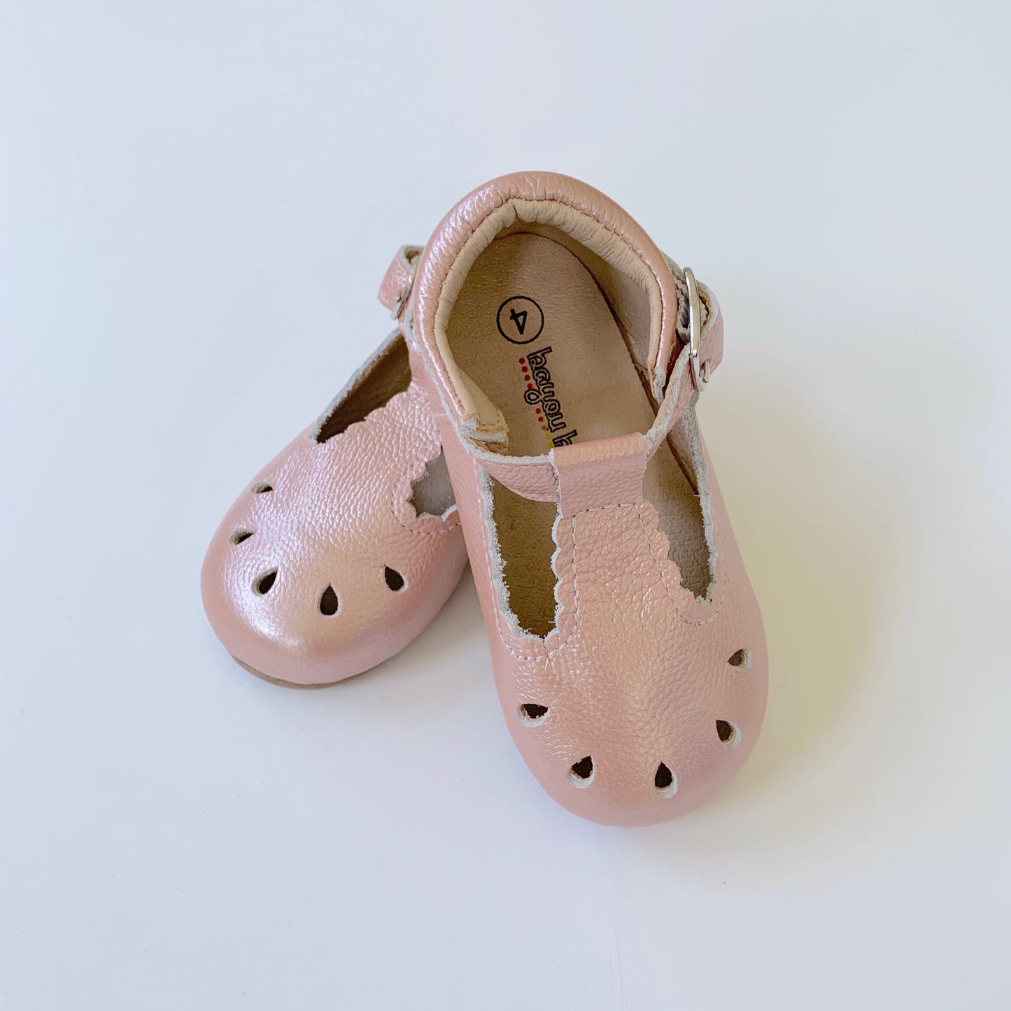 Pearl Pink Scallop T-Strap Shoes