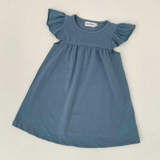 Flutter Sleeve Dress—Slate Blue