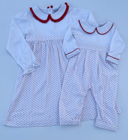 Long Sleeve Bitty Dot Knit Dress - RED & GREEN