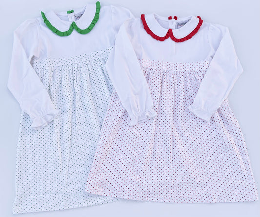 Long Sleeve Bitty Dot Knit Dress - RED & GREEN