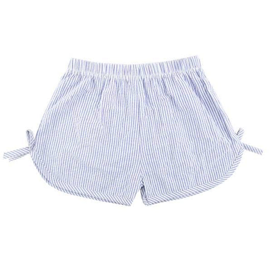 Side Tie Seersucker Shorts—Navy