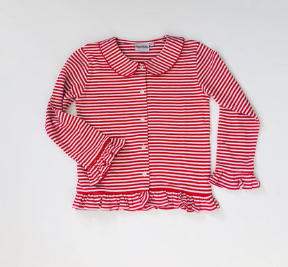 Knit Ruffle Shirt - Red Stripe