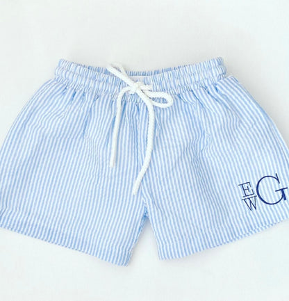 Seersucker Swim - Boy Trunks