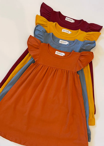 Flutter Sleeve Dress—Burnt Orange