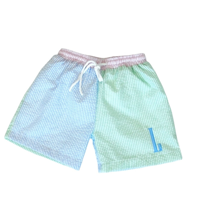 Seersucker Swim - Boy Trunks